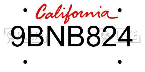 9BNB824 California License Plate