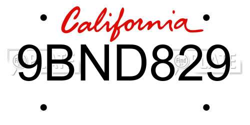 9BND829 California License Plate