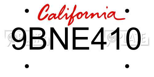 9BNE410 California License Plate