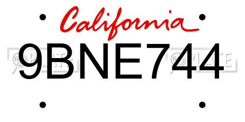 9BNE744 California License Plate