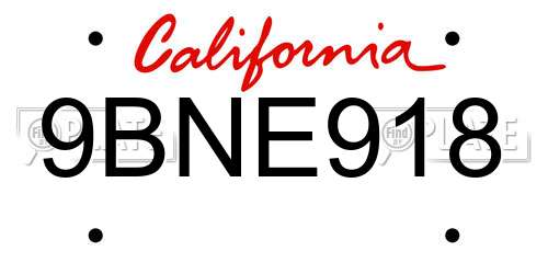 9BNE918 California License Plate
