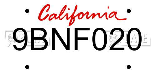 9BNF020 California License Plate