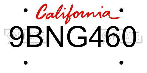9BNG460 California License Plate