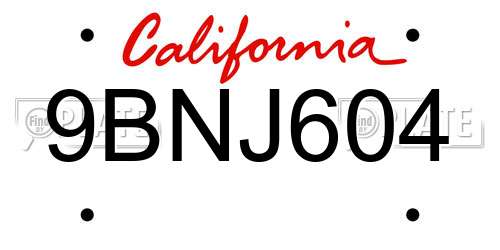 9BNJ604 California License Plate