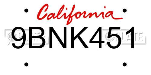 9BNK451 California License Plate