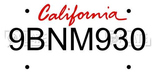 9BNM930 California License Plate