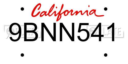 9BNN541 California License Plate