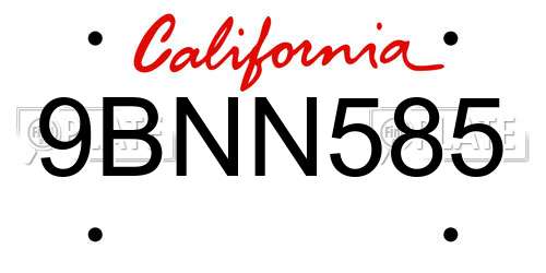 9BNN585 California License Plate
