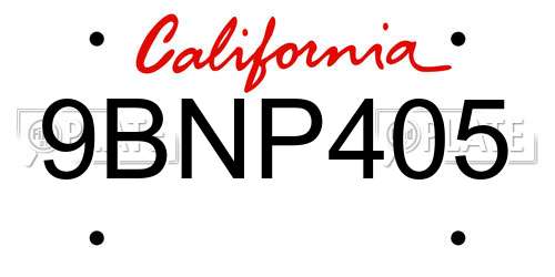 9BNP405 California License Plate