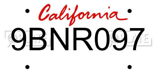 9BNR097 California License Plate