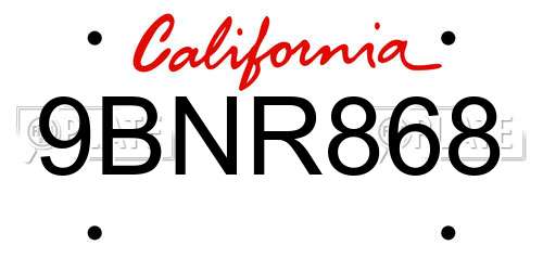 9BNR868 California License Plate