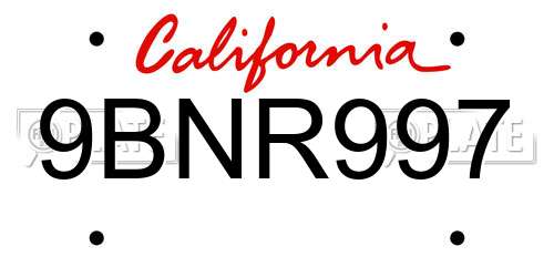 9BNR997 California License Plate