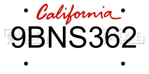 9BNS362 California License Plate