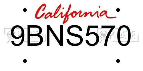 9BNS570 California License Plate