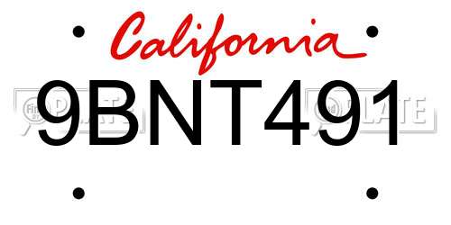 9BNT491 California License Plate