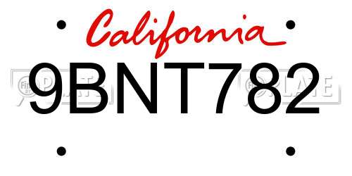 9BNT782 California License Plate