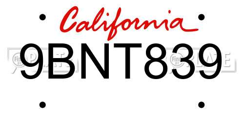 9BNT839 California License Plate