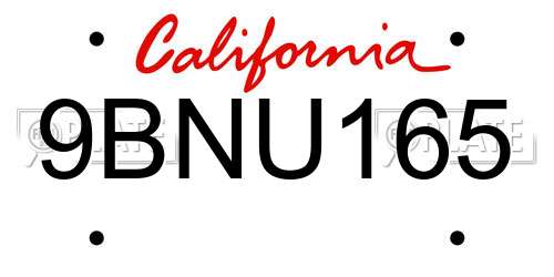 9BNU165 California License Plate