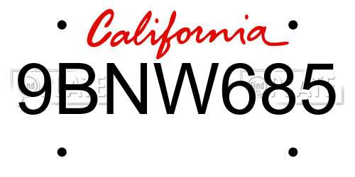 9BNW685 California License Plate