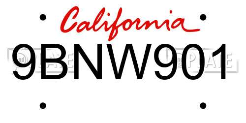 9BNW901 California License Plate