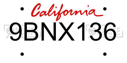 9BNX136 California License Plate