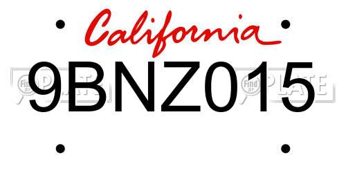 9BNZ015 California License Plate