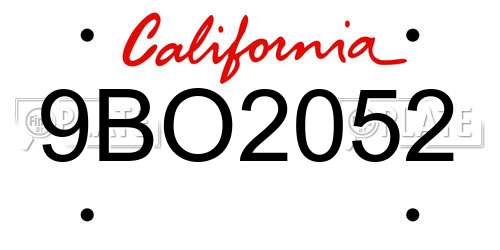 9BO2052 California License Plate