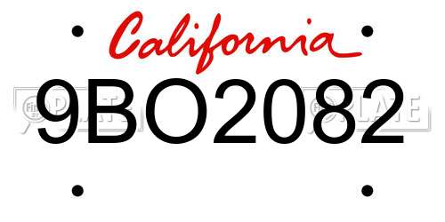9BO2082 California License Plate