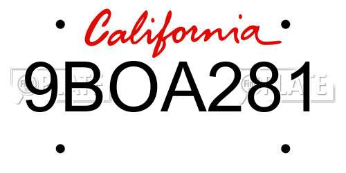9BOA281 California License Plate