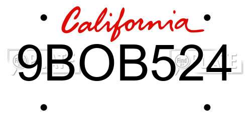 9BOB524 California License Plate