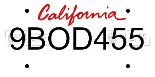 9BOD455 California License Plate