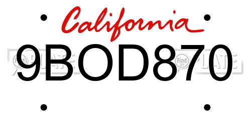9BOD870 California License Plate