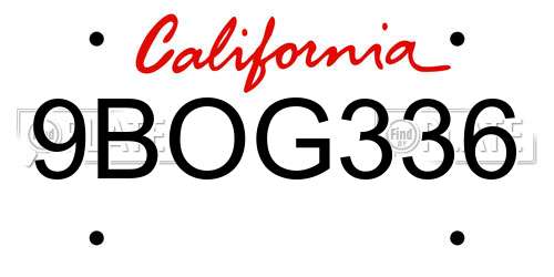 9BOG336 California License Plate