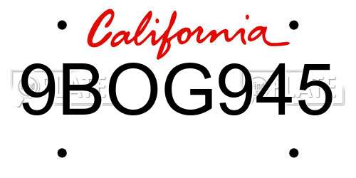 9BOG945 California License Plate