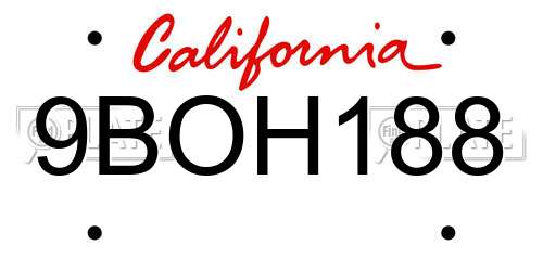 9BOH188 California License Plate