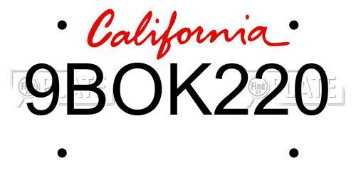 9BOK220 California License Plate