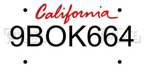 9BOK664 California License Plate