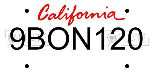 9BON120 California License Plate