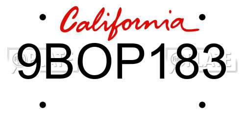 9BOP183 California License Plate