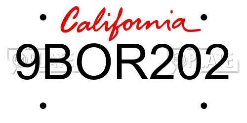 9BOR202 California License Plate