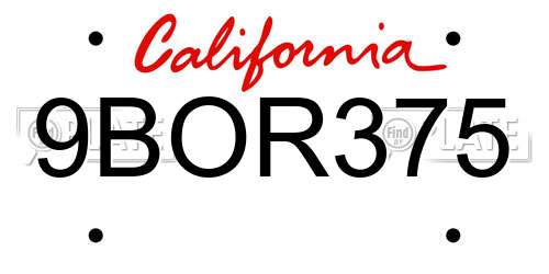 9BOR375 California License Plate