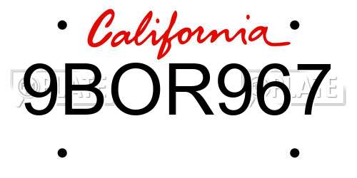 9BOR967 California License Plate