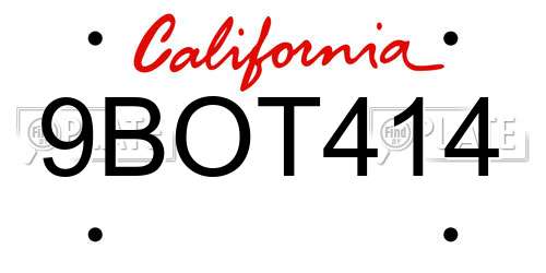 9BOT414 California License Plate