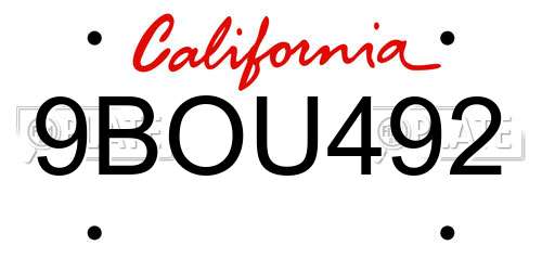 9BOU492 California License Plate