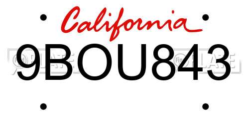 9BOU843 California License Plate