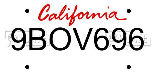 9BOV696 California License Plate