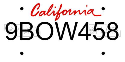 9BOW458 California License Plate