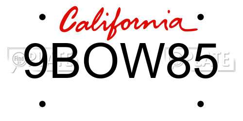 9BOW85 California License Plate