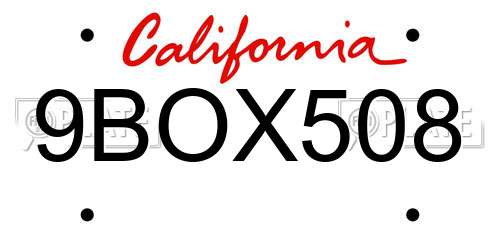 9BOX508 California License Plate