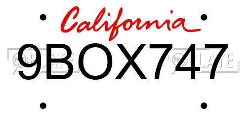 9BOX747 California License Plate